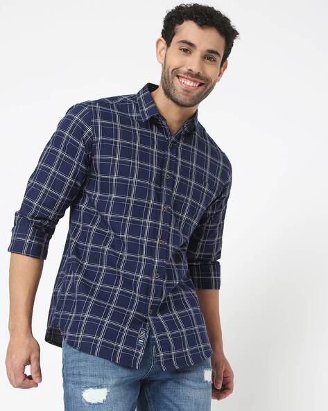 Checked Slim Fit Shirt with Patch Pocket