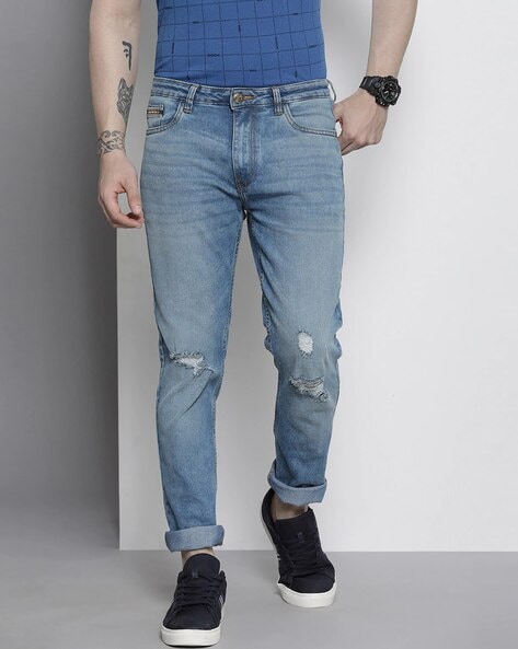 Light Blue High Rise Distressed Dad Fit Jeans