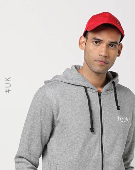 Zip-Front Heathered Hooded Sweatshirt