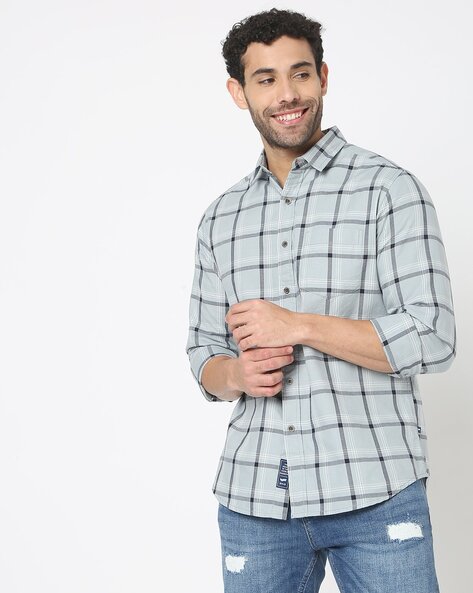 Checked Slim Fit Shirt with Patch Pocket