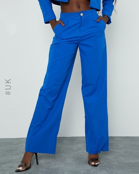 Solid Fly-Front Slim Leg Pants