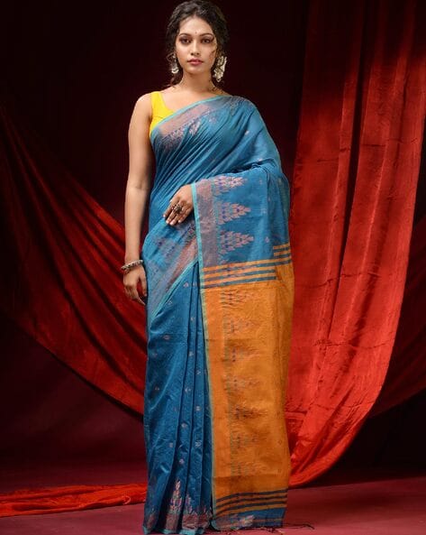 Buy Teal & Red Sarees for Women by Charukriti Online