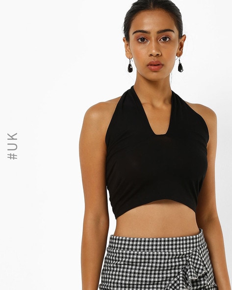 halter neck black tops