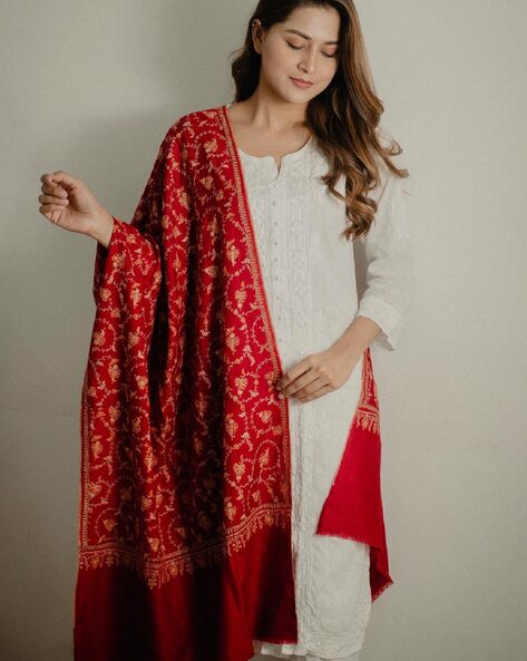 Floral Print Pashmina Stole with Fringes Price in India