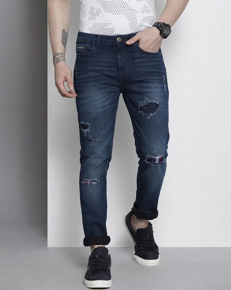2Y Men Slim Fit Scratched Ripped Destroyed Zippers Jeans - Black - FASH STOP