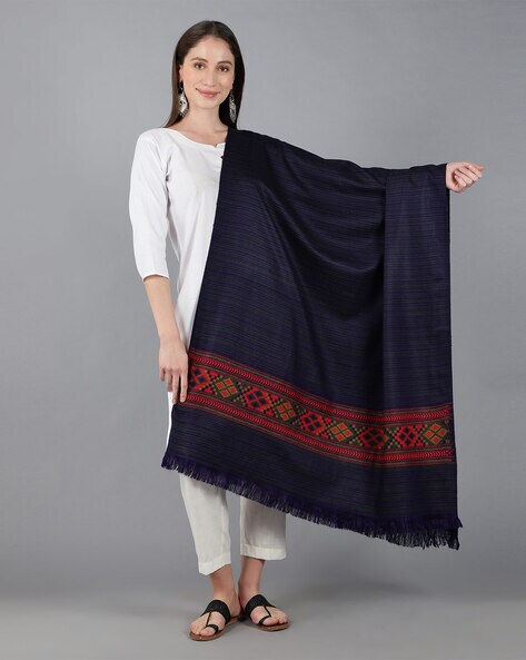 Geometric Woven Shawl with Fringed Hem Price in India