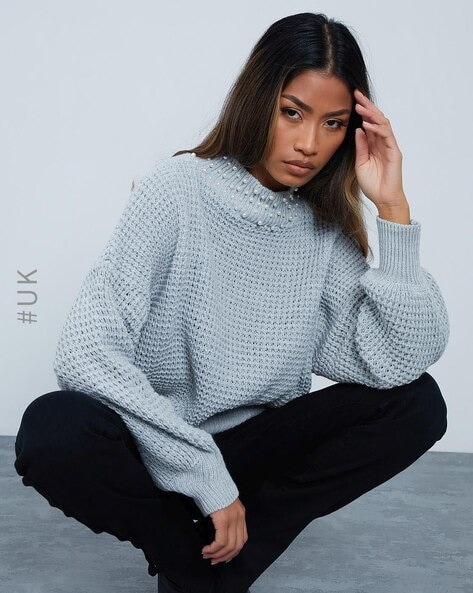 Grey waffle outlet knit sweater