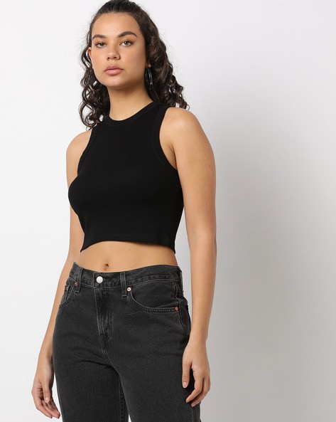 Ribbed Rose Cropped Bustier Top