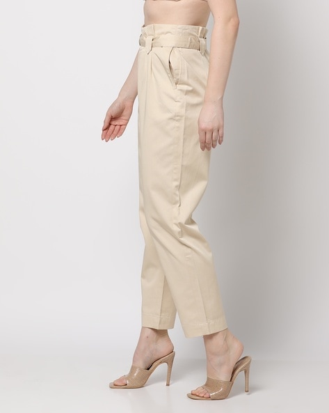 Petite Stone Paperbag Trousers  New Look