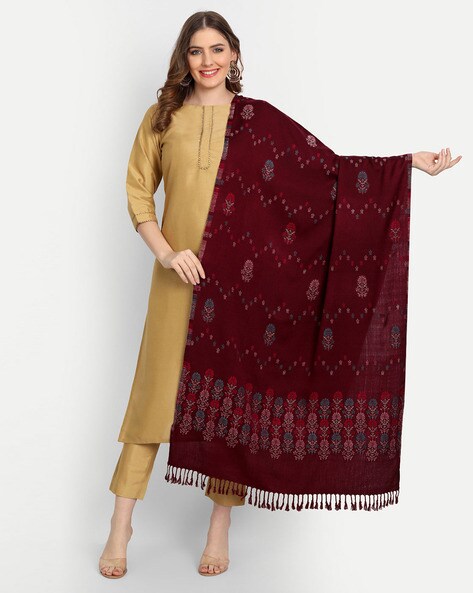 Floral Pattern Stole with Tassels Price in India