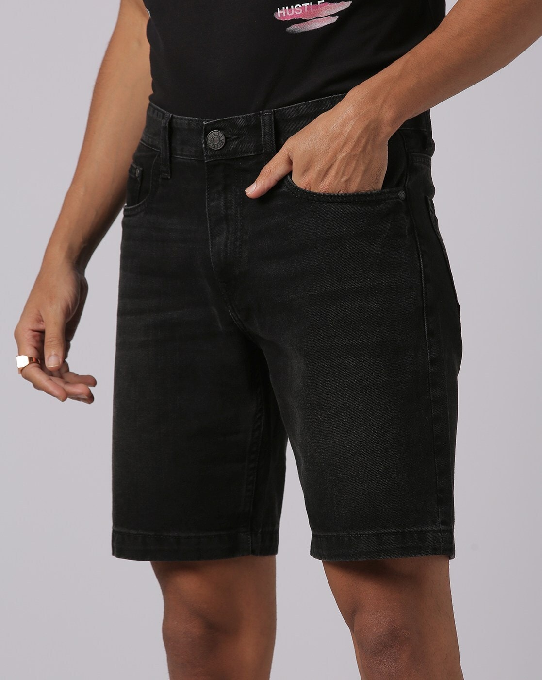 Mens denim cheap black shorts