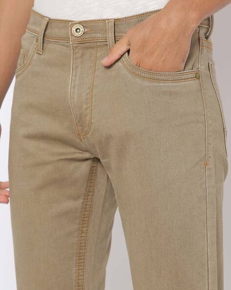 PRPS Men's Crinkle-Effect Khaki Denim Flare Jeans | Neiman Marcus
