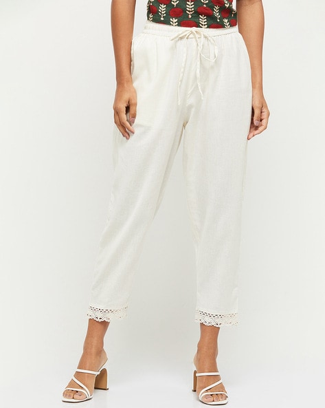 High-Rise Pants with Lace Hems Price in India