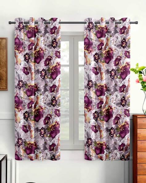 Cortina Eyelet Curtain Set of 2 Floral Print Eyelet Window Curtains