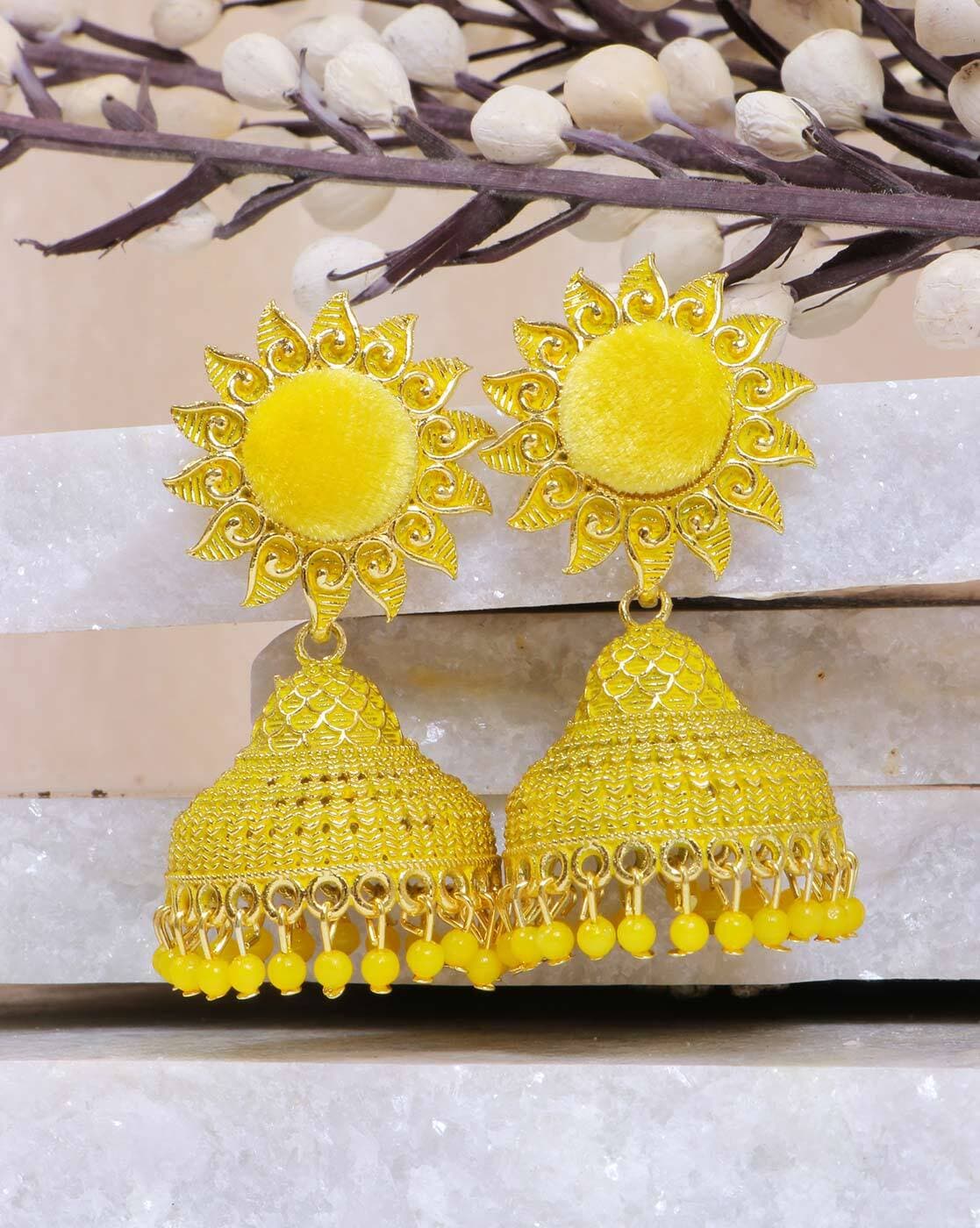 Yellow Ethnic Jhumka Earring  FashionCrabcom