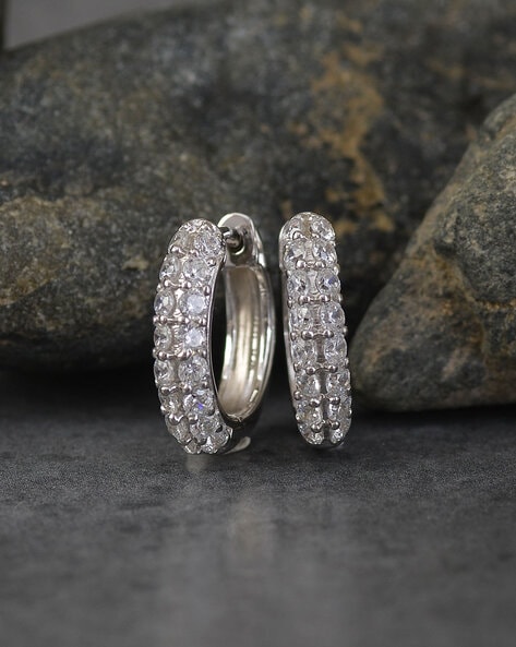 Small Sterling Silver Diamond Style Huggie Hoop Earrings  Lily  Roo   Wolf  Badger