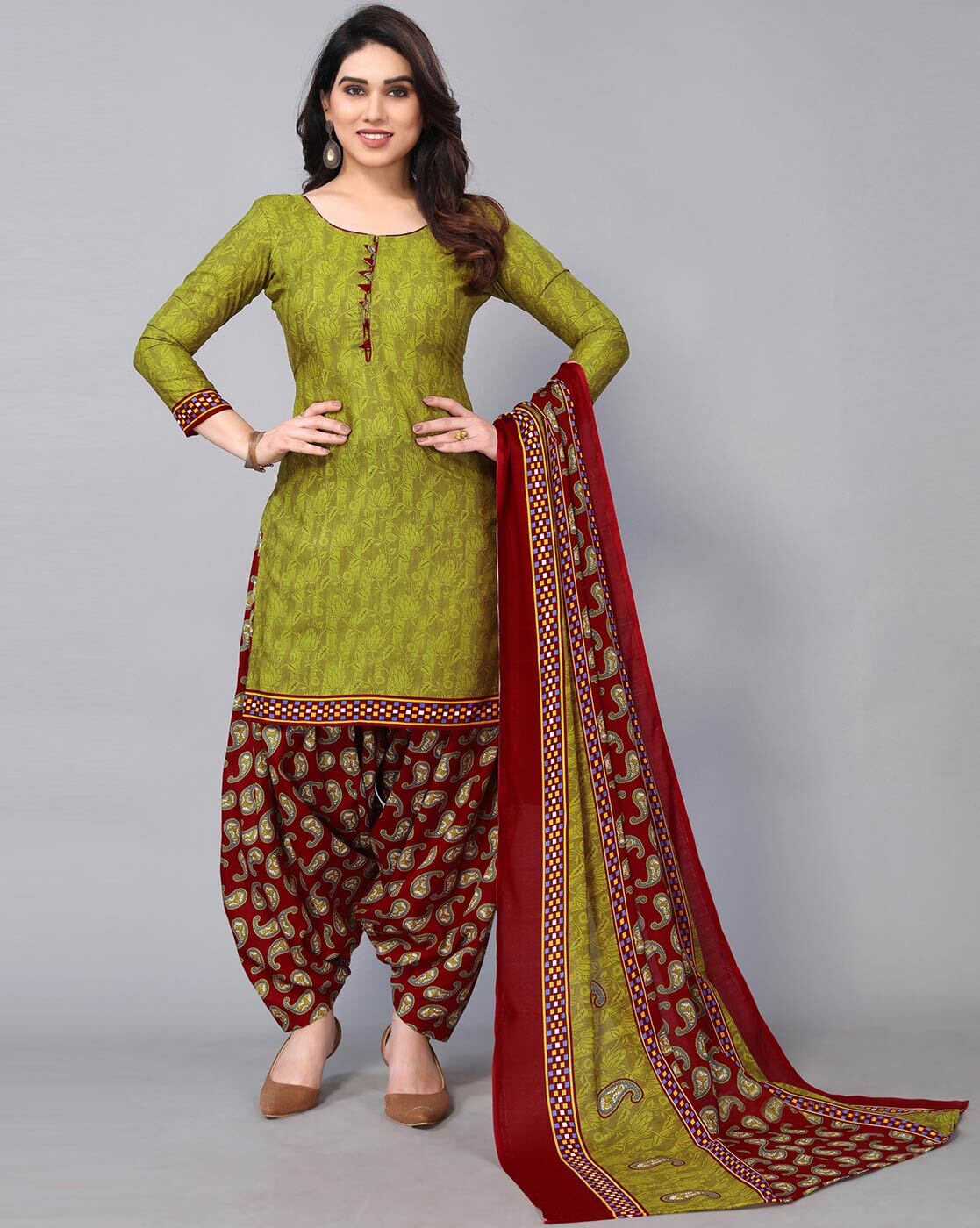 Buy Olive Green Dress Material for Women by SATRANI Online | Ajio.com