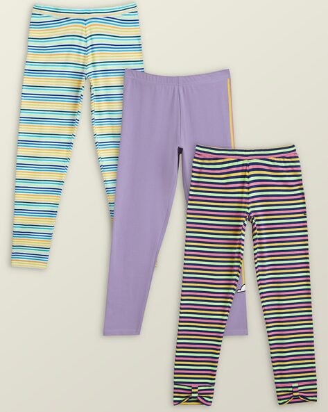 Buy Girls Leggings Striped And Bunny Print - Pack Of 3 - Multicolor Online  at Best Price | Mothercare India