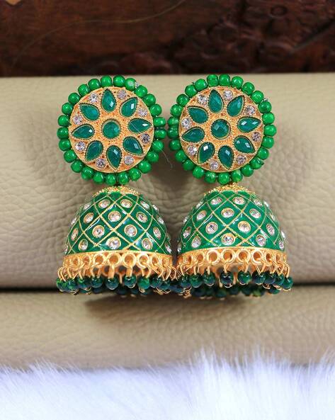 Buy CRUNCHY FASHION Oxidised Gold-Plated Handcrafted Green Stone Jhumka  Earrings Online at Best Prices in India - JioMart.