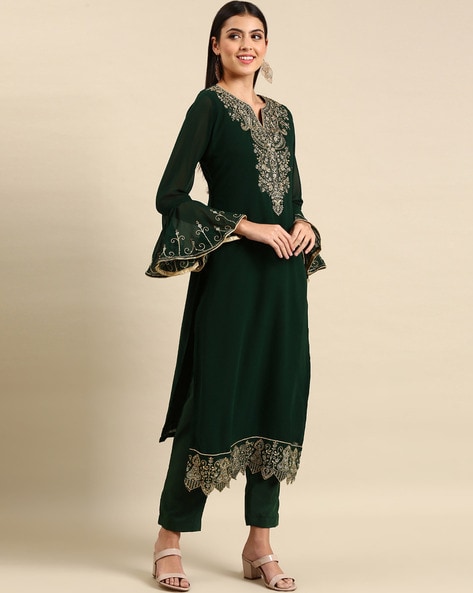 Embroidered Unstitched Straight Dress Material Price in India
