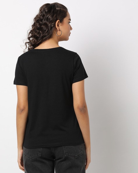 Plain black v neck t shirt for girls sale