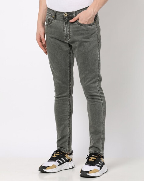 HJ HASASI Light Olive Cotton Slim Fit Jeans