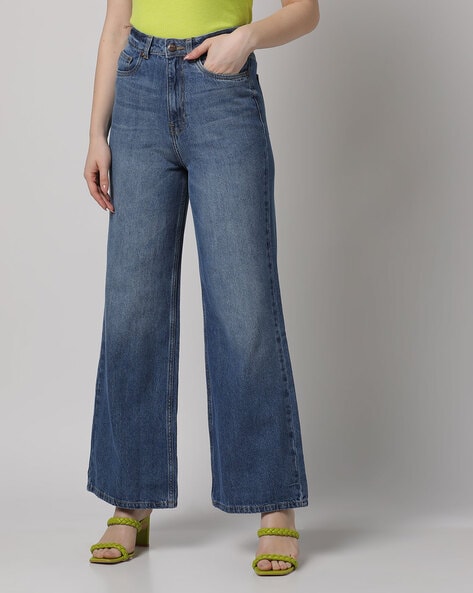 Buy Blue High Rise Patch Pocket Wide Leg Jeans For Women Online in India   VeroModa