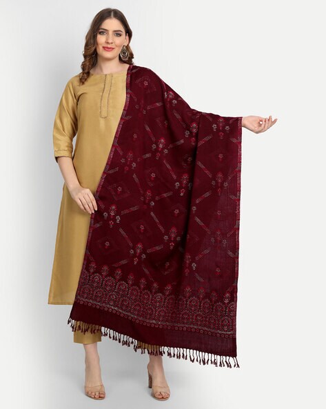 Floral Pattern Stole with Tassels Price in India
