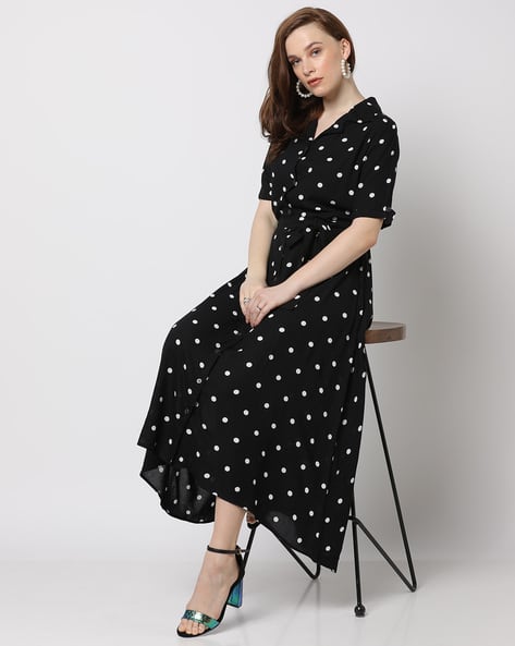FREEHAND Women Polka Dot Print Fit & Flare Midi Dress