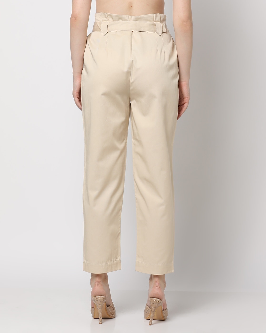 Women's Linen Look Buckle Paperbag Trousers | Boohoo UK