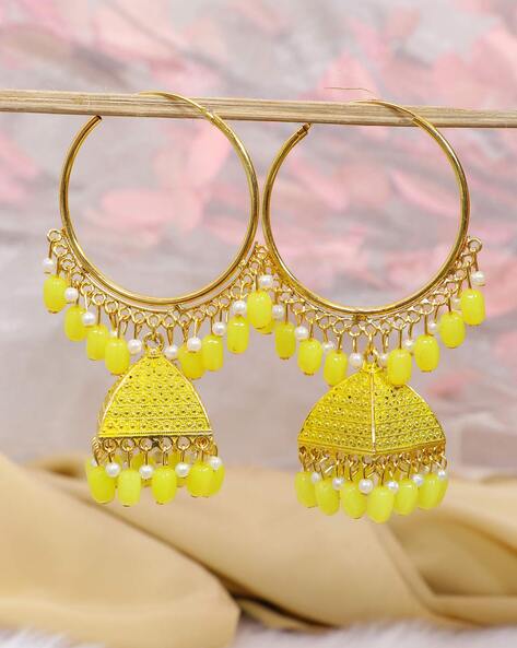 TBOP EARRING THE BEST OF PLANET SIMPLE & STYLISH fashion long beaded tassel  earrings & its size 10.0 cm in yellow color Price in India, Full  Specifications & Offers | DTashion.com