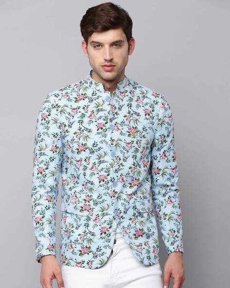 Printed shirt with blazer hot sale