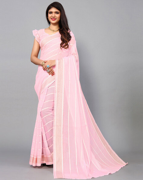 Silvery Pink Designer Organza Saree With Hand Embroidery | Singhania's