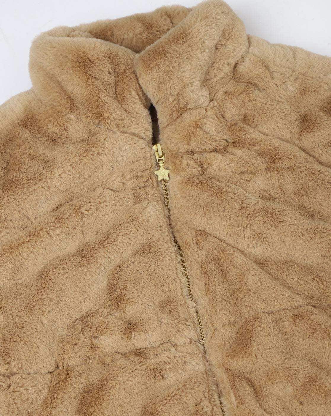 ESMOK fur fooded long coat beige36