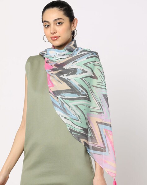 Printed Scarf with Tassels Price in India