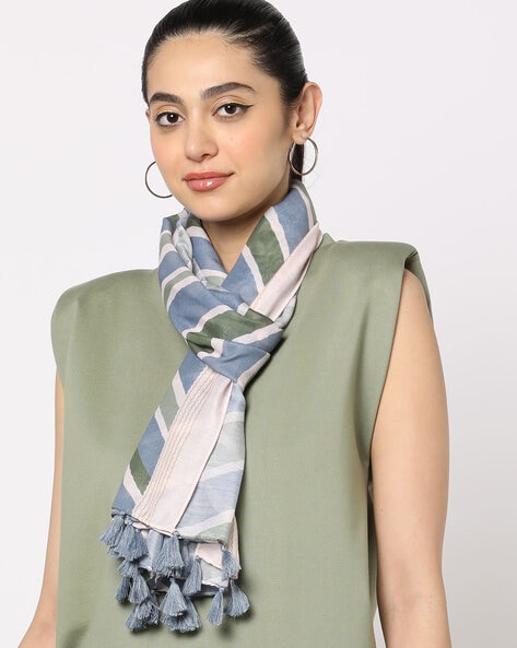 Striped Scarf with Tassels Price in India