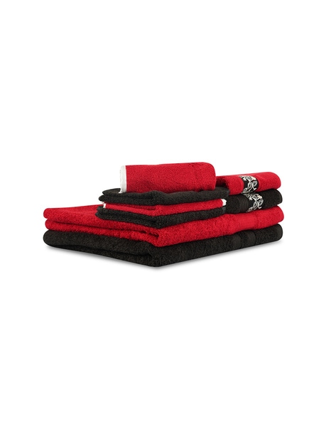 Red and black bath towels sale