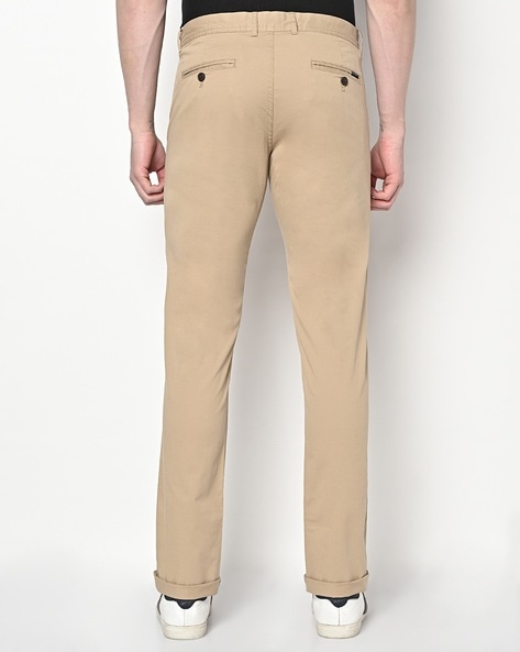 Buy Men Khaki Slim Fit Solid Flat Front Casual Trousers Online - 753037 |  Louis Philippe