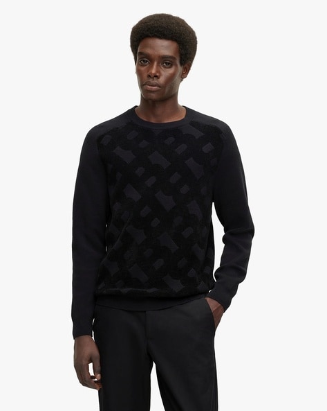 BOSS - Relaxed-fit sweater with monogram jacquard and crew neckline