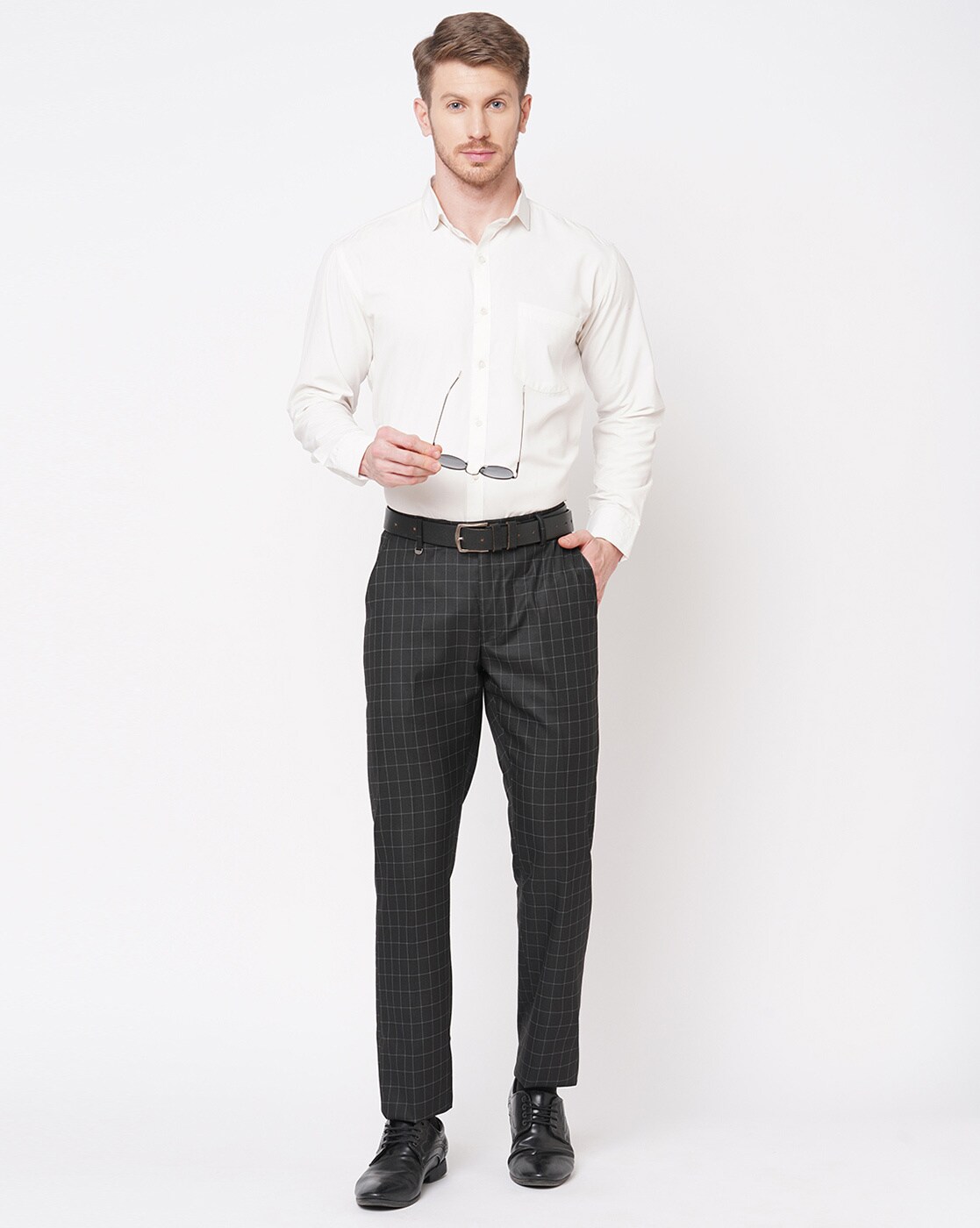 Slim Fit Checked Burgundy Men Pants - Wessi