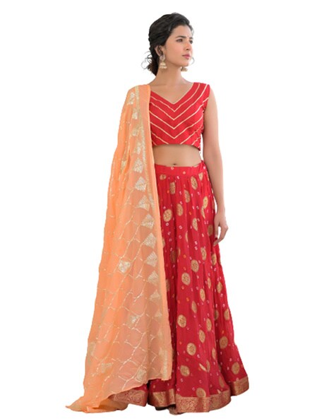 Red Peach Floral Lehenga Set | Floral lehenga, Indian bridal outfits,  Bridal dress fashion
