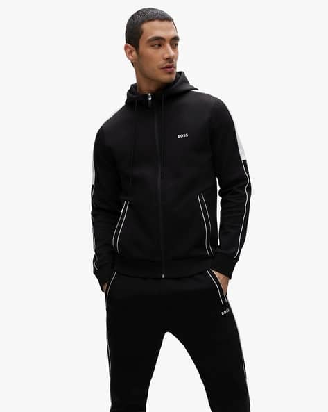 Men's Zip Through Hooded Tracksuit With Piping – Casual Lounge & Sportswear Set