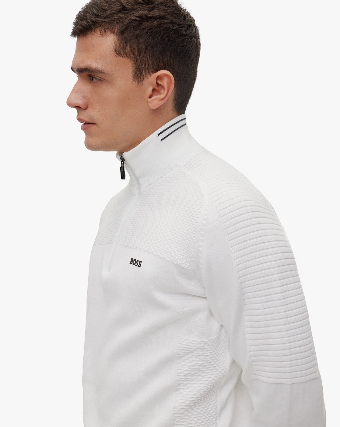 Buy BOSS Golf Collection Logo Print Zip-Neck Sweater, White Color Men