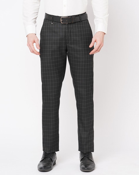 Buy Arrow Slim Fit Mid Waist Check Formal Trousers - NNNOW.com