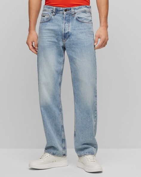 Buy BOSS Akron Relaxed-Fit Jeans in Stone Washed Denim, Blue Color Men