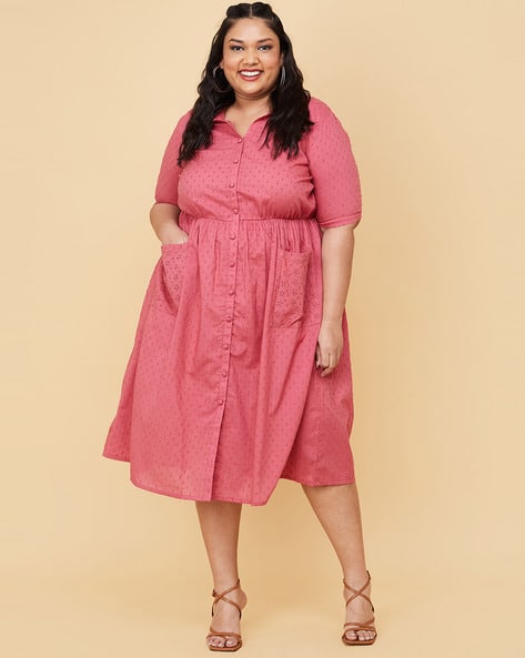 Textured Plus Size Collared Shirt Dress