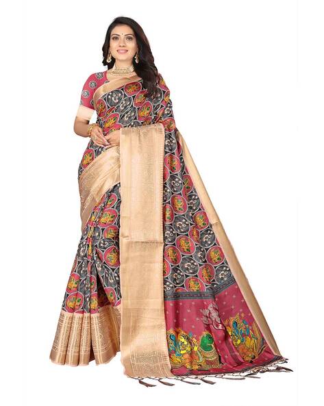 Buy Maroon & Beige Sarees for Women by Sun Kalamkari Online | Ajio.com