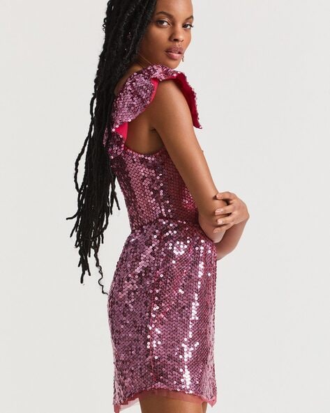 Pink sequin 2024 dress zara