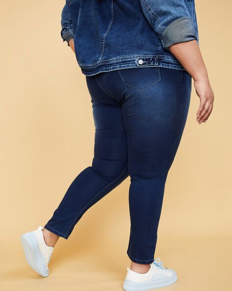 Agnes Orinda Women's Plus Size Denim Ripped Mid Rise Stretch Washed Skinny  Jeans Blue 4x : Target