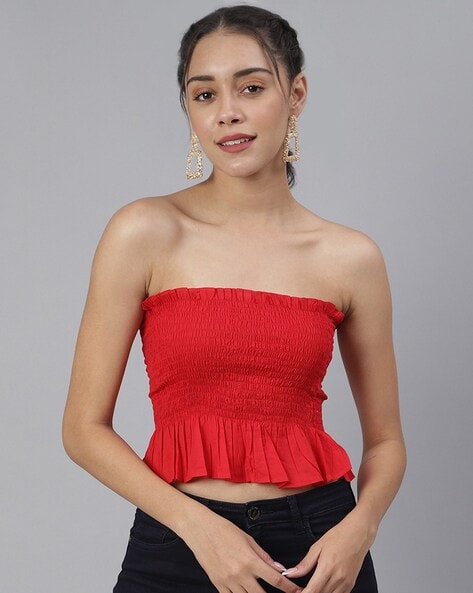 Off the shoulder smocked best sale crop top